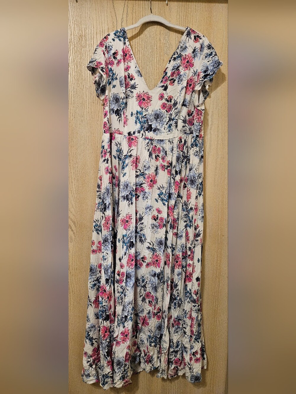 Torrid Floral Dress White with Pink & Blue Blooms